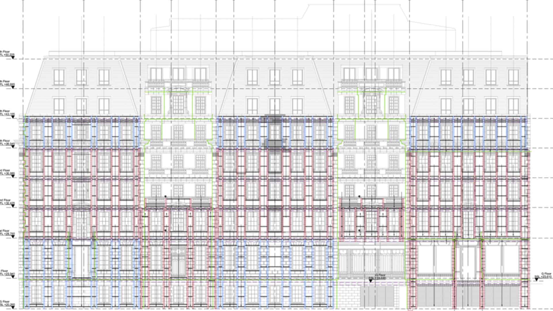 Mason Navarro Pledge 1-3 Grosvenor Square Grand Cornice Stone and Facade Restoration Drawing